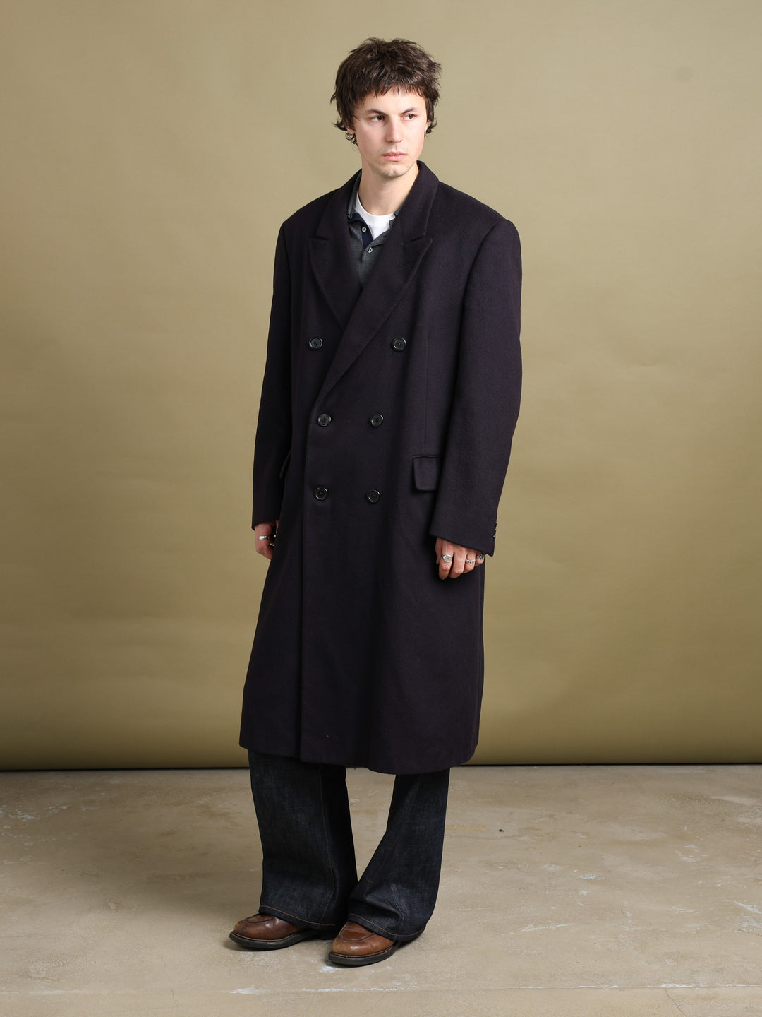 Aquascutum Double Breasted Overcoat Navy Men's XL - styled