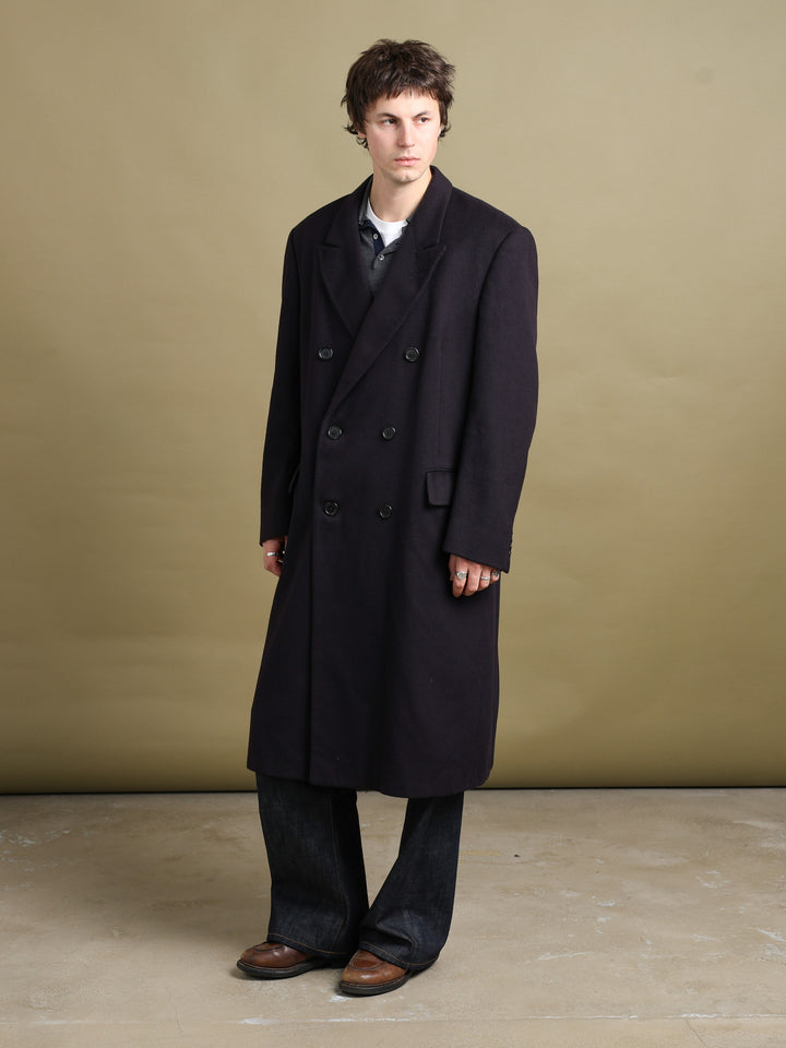 Aquascutum Double Breasted Overcoat Navy Men's XL - styled