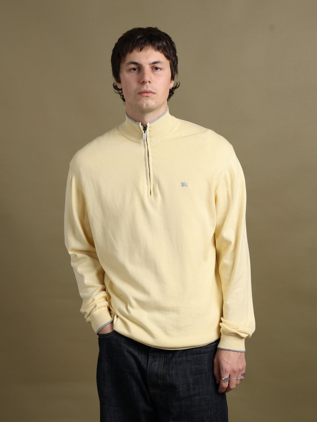 Burberry London Quarter Zip Jumper Yellow Men's L - fabric detail