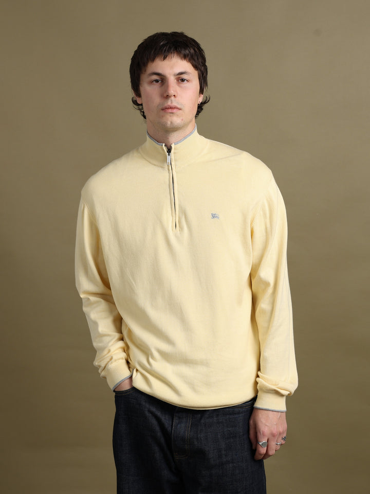 Burberry London Quarter Zip Jumper Yellow Men's L - fabric detail