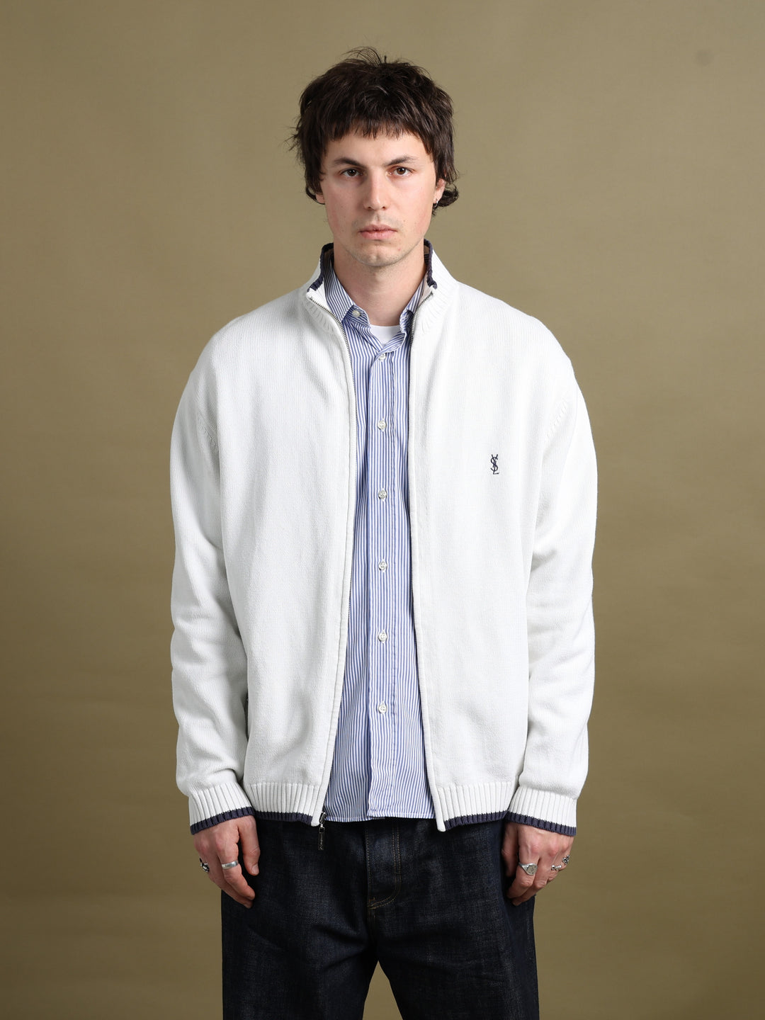 Yves Saint Laurent Full Zip Jumper White Men's L - front