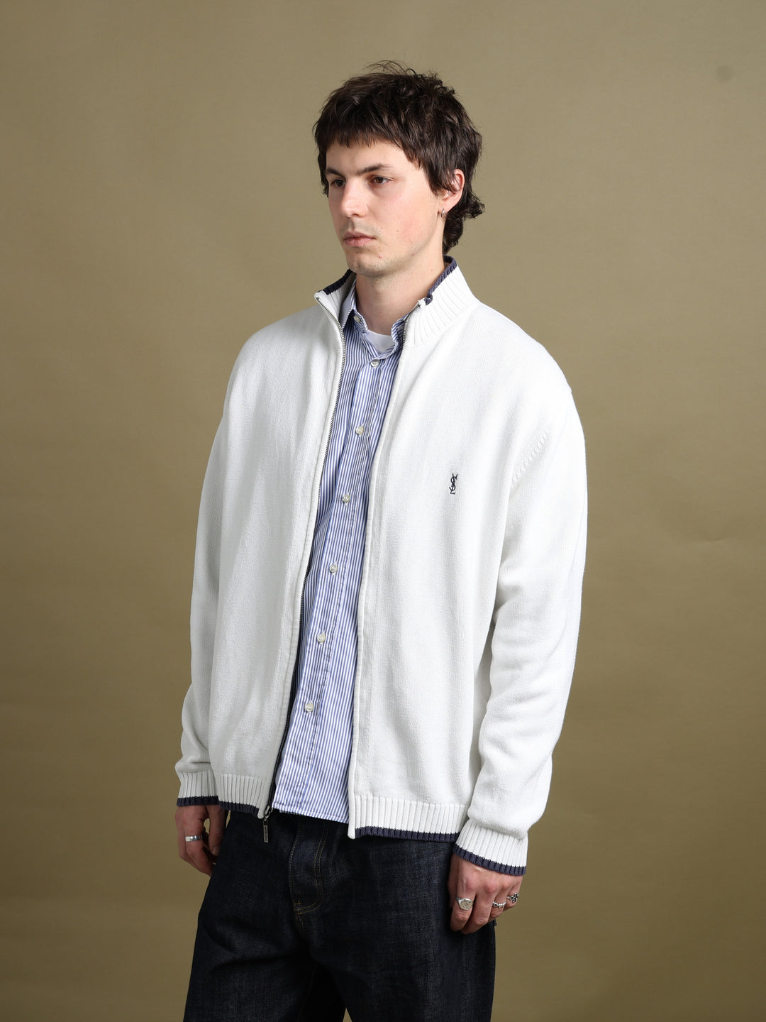 Yves Saint Laurent Full Zip Jumper White Men's L - fabric detail