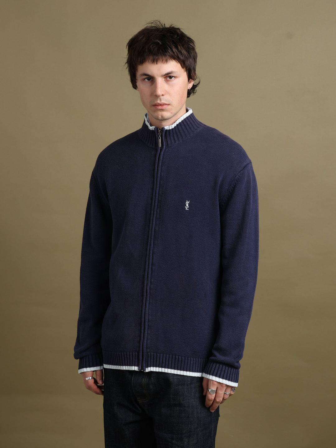 Yves Saint Laurent Full Zip Cardigan Navy Men's M - fabric detail